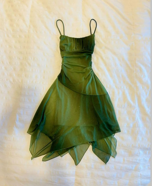 A line green shinny dress sexy party dress Homecoming Dress fg6137